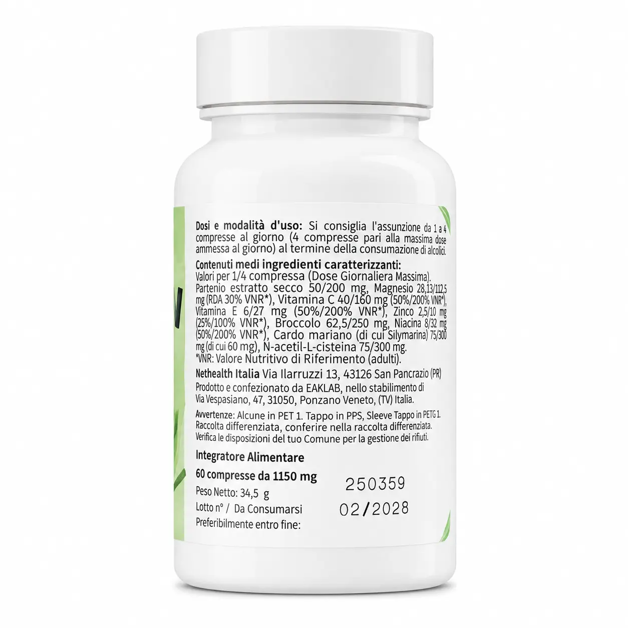 ReViv PLUS, lato destro con modalità d’uso e valori nutrizionali